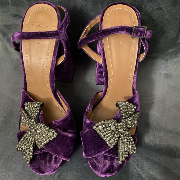 Zara Lilac/Purple Velvet Platform Sandals with Bow Details